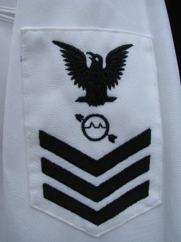 photo of vintage work white Navy jumper uniform, size 44R, Operations Specialist patch #3