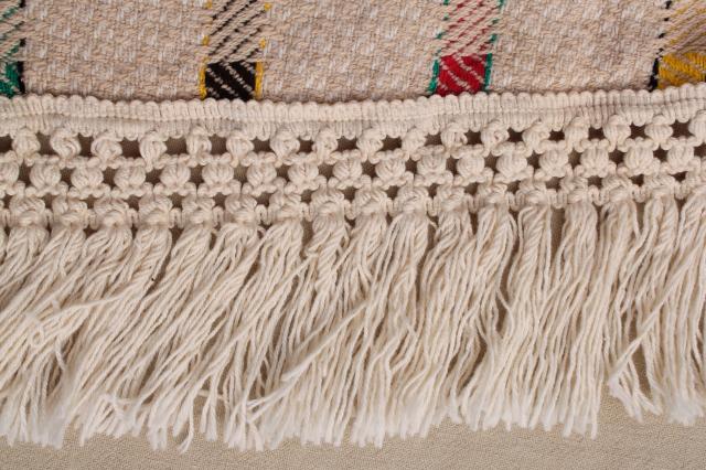 photo of vintage woven cotton coverlet, fringed bedspread striped Hudson Bay camp blanket colors #7