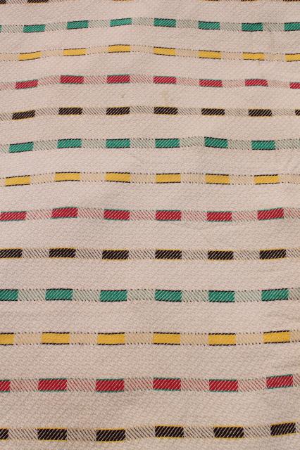 photo of vintage woven cotton coverlet, fringed bedspread striped Hudson Bay camp blanket colors #10