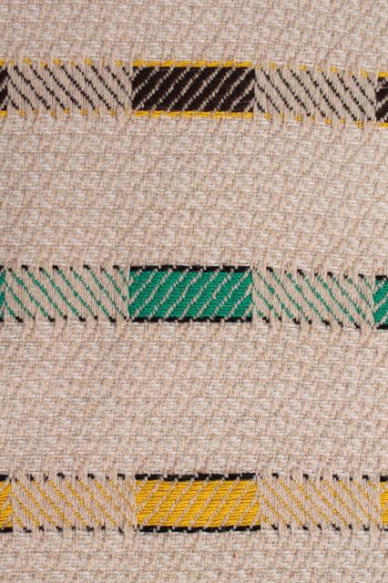 photo of vintage woven cotton coverlet, fringed bedspread striped Hudson Bay camp blanket colors #11