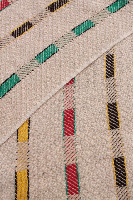photo of vintage woven cotton coverlet, fringed bedspread striped Hudson Bay camp blanket colors #12