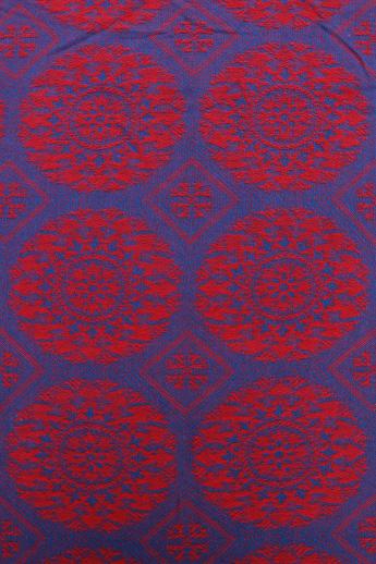 photo of vintage woven cotton coverlet, vivid blue & red bedspread / bed cover #2