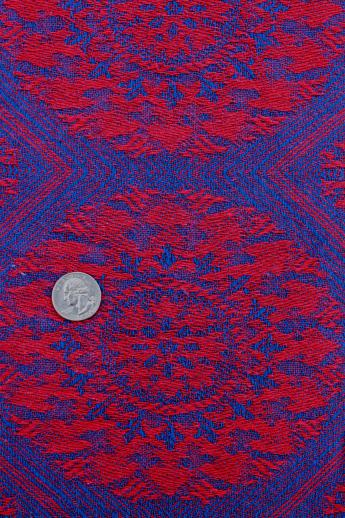 photo of vintage woven cotton coverlet, vivid blue & red bedspread / bed cover #3