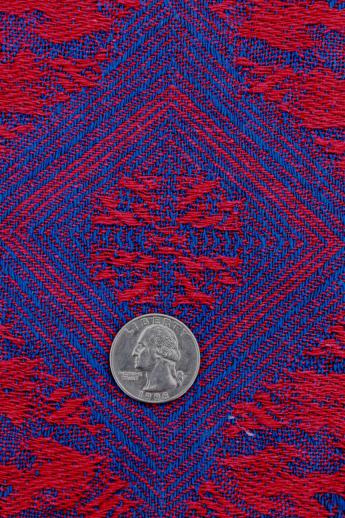 photo of vintage woven cotton coverlet, vivid blue & red bedspread / bed cover #4