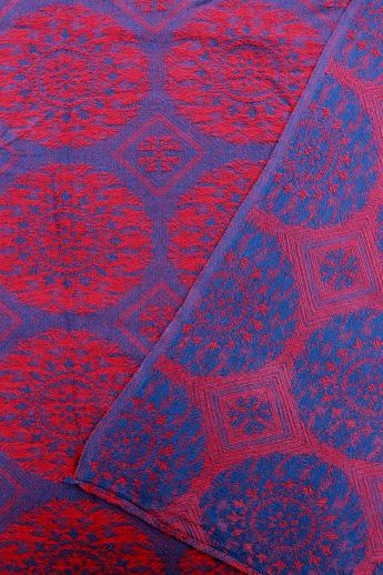 photo of vintage woven cotton coverlet, vivid blue & red bedspread / bed cover #5