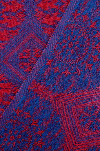 photo of vintage woven cotton coverlet, vivid blue & red bedspread / bed cover #6