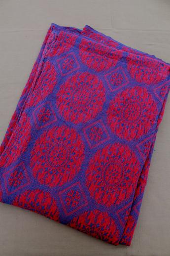 photo of vintage woven cotton coverlet, vivid blue & red bedspread / bed cover #7