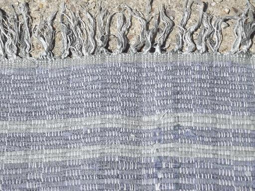 photo of vintage woven cotton denim rag rug, worn old indigo blue jeans fabric #2