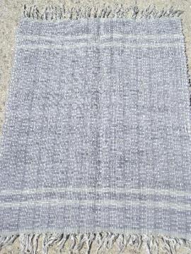 catalog photo of vintage woven cotton denim rag rug, worn old indigo blue jeans fabric