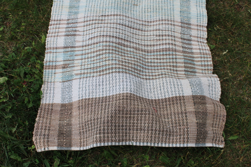 photo of vintage woven cotton rag rug, brown tan long runner for farmhouse kitchen entry or stairs #3