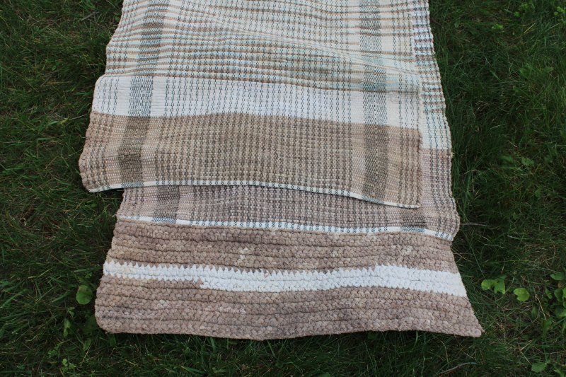 photo of vintage woven cotton rag rug, brown tan long runner for farmhouse kitchen entry or stairs #5