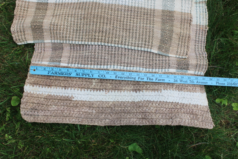 photo of vintage woven cotton rag rug, brown tan long runner for farmhouse kitchen entry or stairs #6