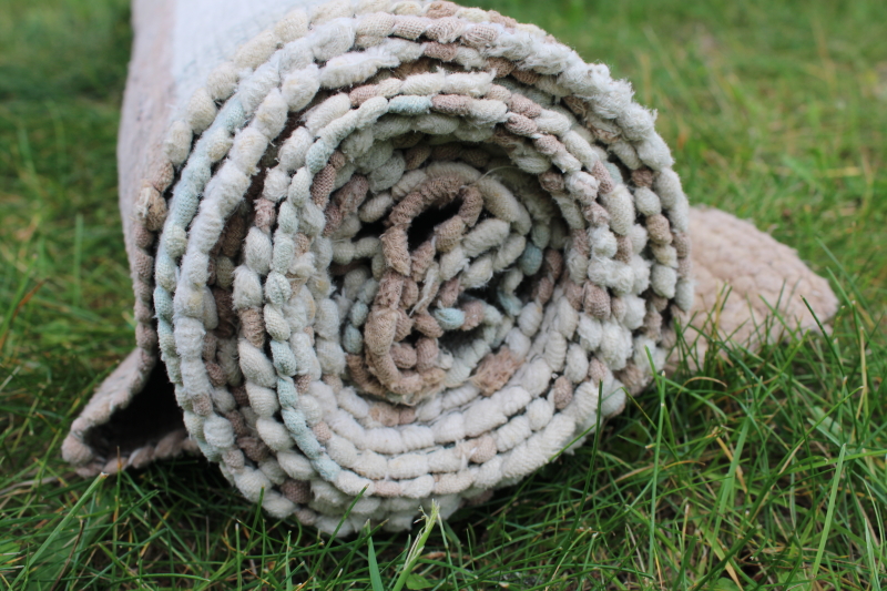 photo of vintage woven cotton rag rug, brown tan long runner for farmhouse kitchen entry or stairs #9