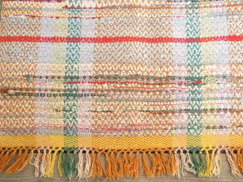 photo of vintage woven cotton rag rug, old kitchen / porch runner, orange shades #2