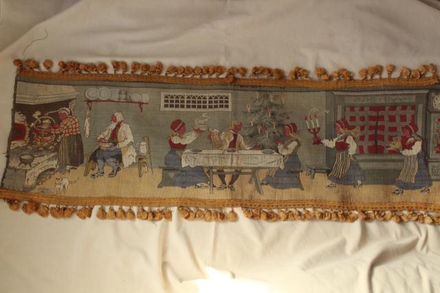 photo of vintage woven tapestry wall hanging w/ old Christmas scene, Germany or Scandinavia? #1