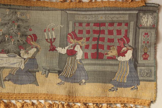 photo of vintage woven tapestry wall hanging w/ old Christmas scene, Germany or Scandinavia? #5