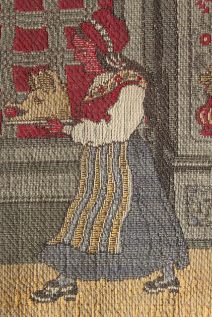 photo of vintage woven tapestry wall hanging w/ old Christmas scene, Germany or Scandinavia? #7