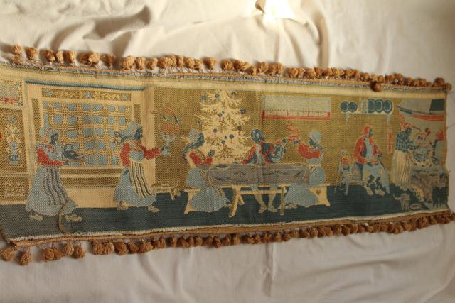 photo of vintage woven tapestry wall hanging w/ old Christmas scene, Germany or Scandinavia? #8