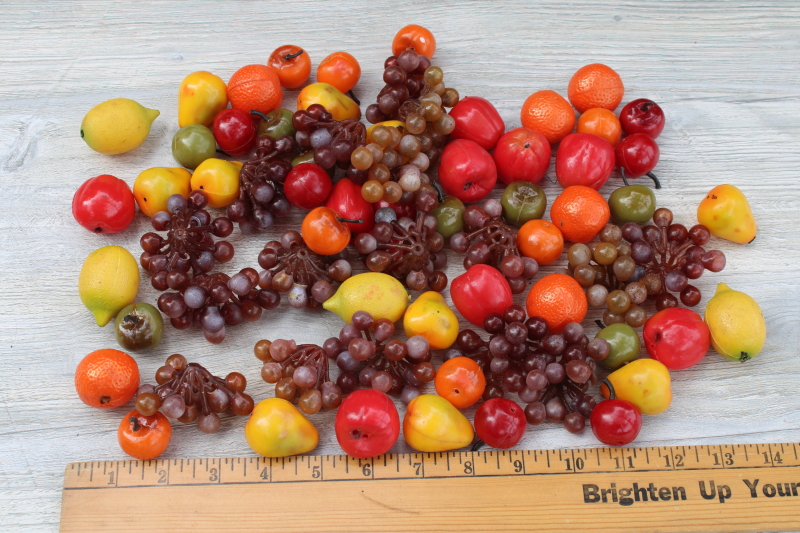 photo of vintage wreath fruit lot miniature fruit & clusters of tiny rubbery grapes for wreaths, garlands, crafts  #1