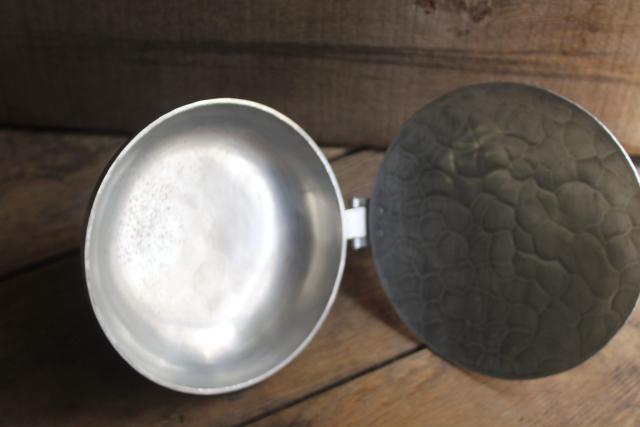 photo of vintage wrought aluminum crumb pan, dogwood flowers pattern August Wendell forge silent butler #3