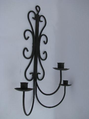 photo of vintage wrought iron scrollwork candle sconce, wall mount candelabra #1