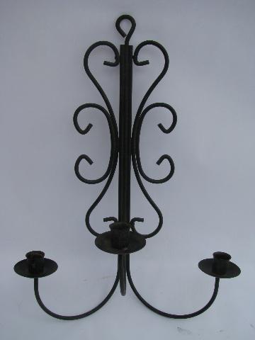 photo of vintage wrought iron scrollwork candle sconce, wall mount candelabra #2