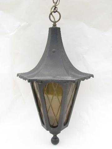 photo of vintage wrought iron style hanging pendant lantern porch light, outdoor lamp #1
