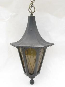 catalog photo of vintage wrought iron style hanging pendant lantern porch light, outdoor lamp