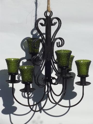 photo of vintage wrought iron wall sconces, hanging chandelier candle holders #1