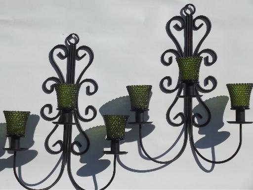 photo of vintage wrought iron wall sconces, hanging chandelier candle holders #2