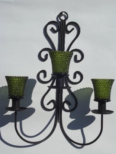 photo of vintage wrought iron wall sconces, hanging chandelier candle holders #3