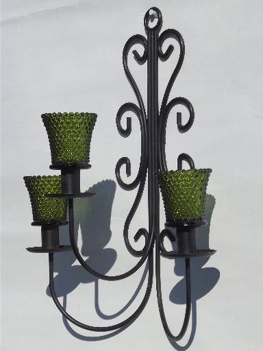 photo of vintage wrought iron wall sconces, hanging chandelier candle holders #4