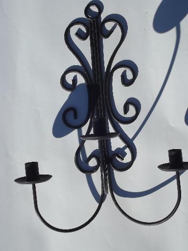 photo of vintage wrought iron wall sconces, hanging chandelier candle holders #5