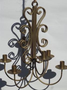 catalog photo of vintage wrought iron wall sconces, hanging chandelier candle holders