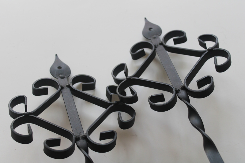 photo of vintage wrought iron wall sconces, old southwest style black metal wall hanging candle holders  #2