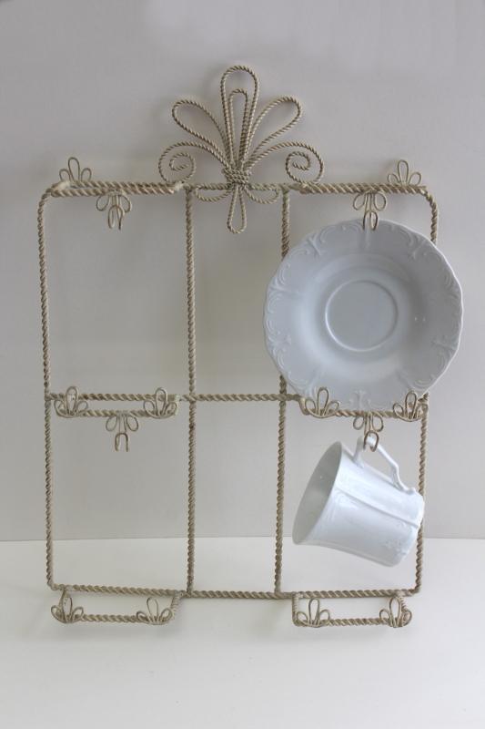 photo of vintage wrought wire wall mount display rack for cups & saucers, french farmhouse style wirework #1