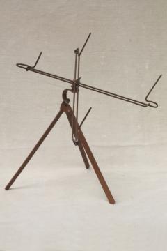 catalog photo of vintage yarn winder, adjustable metal winding wheel w/ folding stand