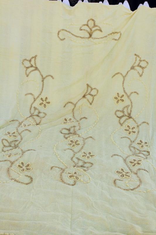 photo of vintage yellow cotton chenille bedspread, shabby cottage chic cozy granny style  #1