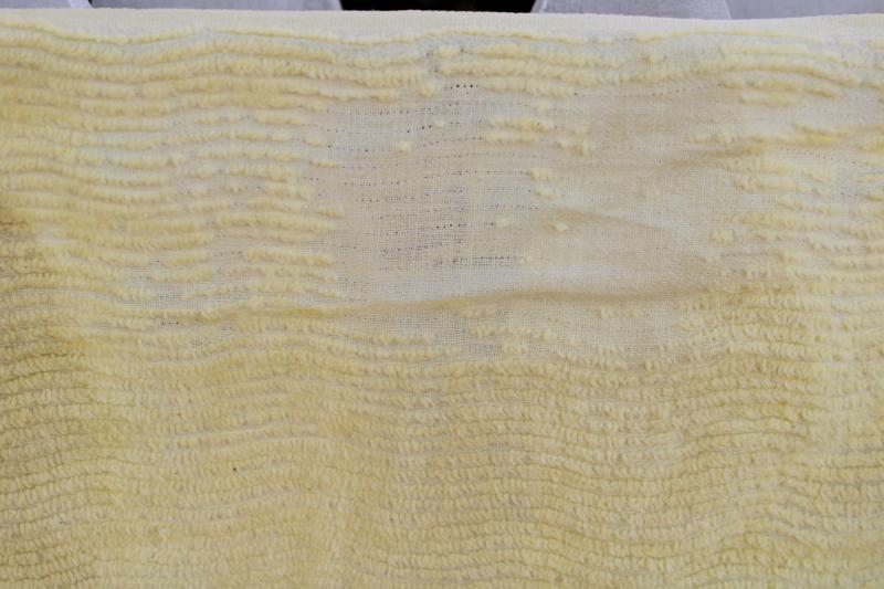 photo of vintage yellow cotton chenille bedspread, shabby cottage chic cozy granny style  #9