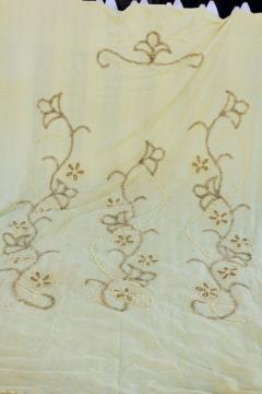 vintage yellow cotton chenille bedspread, shabby cottage chic cozy granny style 