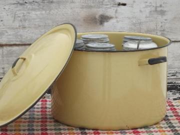 catalog photo of vintage yellow enamelware canner / stock pot for hot water home canning