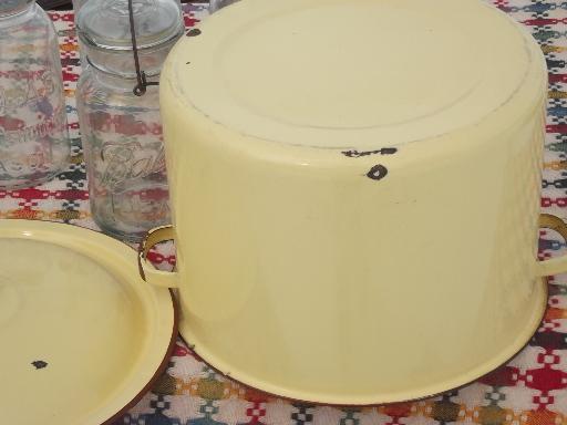 photo of vintage yellow enamelware canner / stock pot for hot water home canning  #6