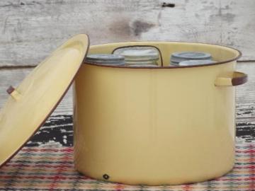 catalog photo of vintage yellow enamelware canner / stock pot for hot water home canning 