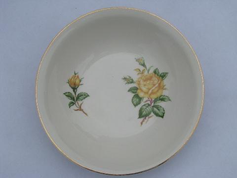 photo of vintage yellow roses floral china fruit bowls, old Paden City pottery #2