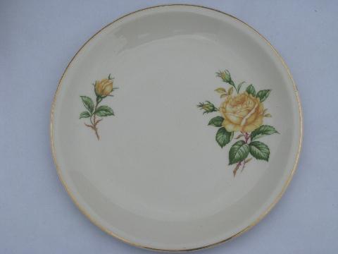 photo of vintage yellow roses floral china salad plates, old Paden City pottery #2