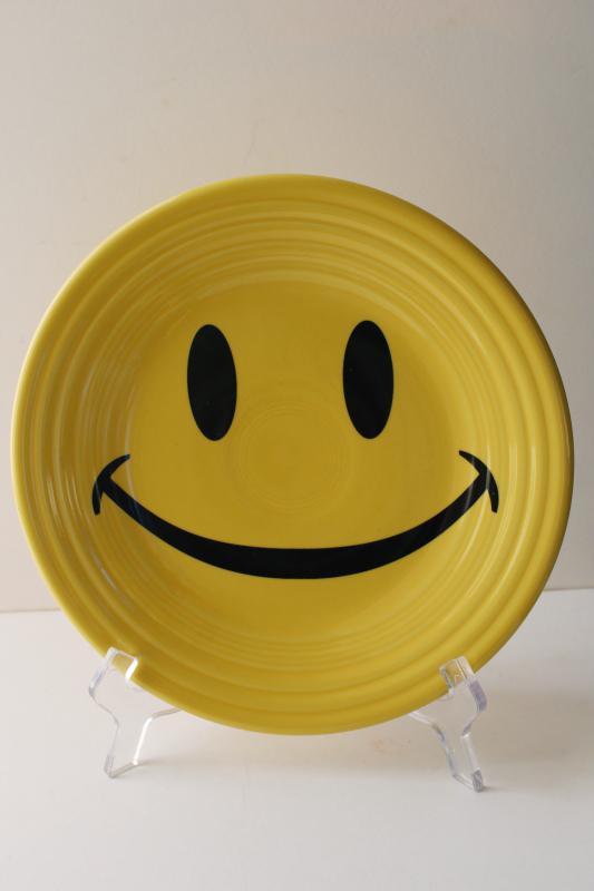 photo of vintage yellow smiley happy face Fiesta Homer Laughlin pottery plate #1