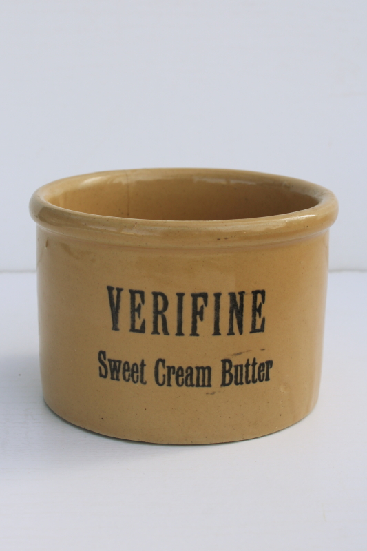 photo of vintage yellow ware stoneware crockery jar Verifine Sweet Cream Butter crock  #1