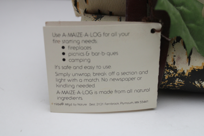 photo of vintage yule log fireplace fire starter, birch print logs bundle 1980s A Maize A Log w/ tag  #2