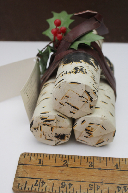 photo of vintage yule log fireplace fire starter, birch print logs bundle 1980s A Maize A Log w/ tag  #4