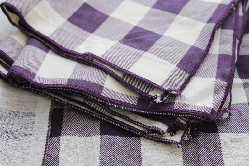 photo of violet purple gingham checked tablecloths & napkins, vintage farmhouse style cotton table linens  #4